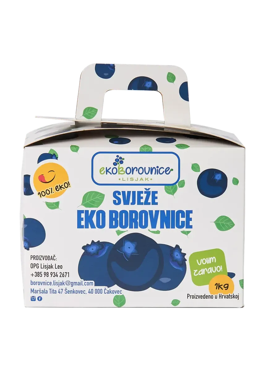 Svježe ekološke borovnice Lisjak iz Šenkovca u Međimurju, pakiranje 1 kg